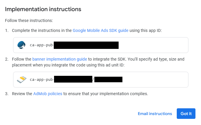 AdMob Dashboard showing App ID location